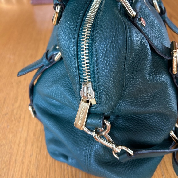 Michael Kors Large Bedford Buckle Bowling Satchel - Forest Green Pebble Leather - Picture 3 of 10